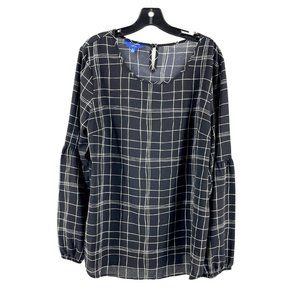 Apt 9 Women's Long Sleeve Black Plaid Stripe Top Shirt Blouse Size XL